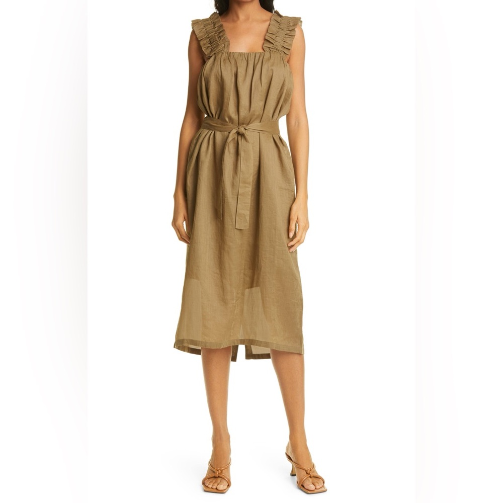 Frame Denim Ruffle Strap Back Button Dress in Moss